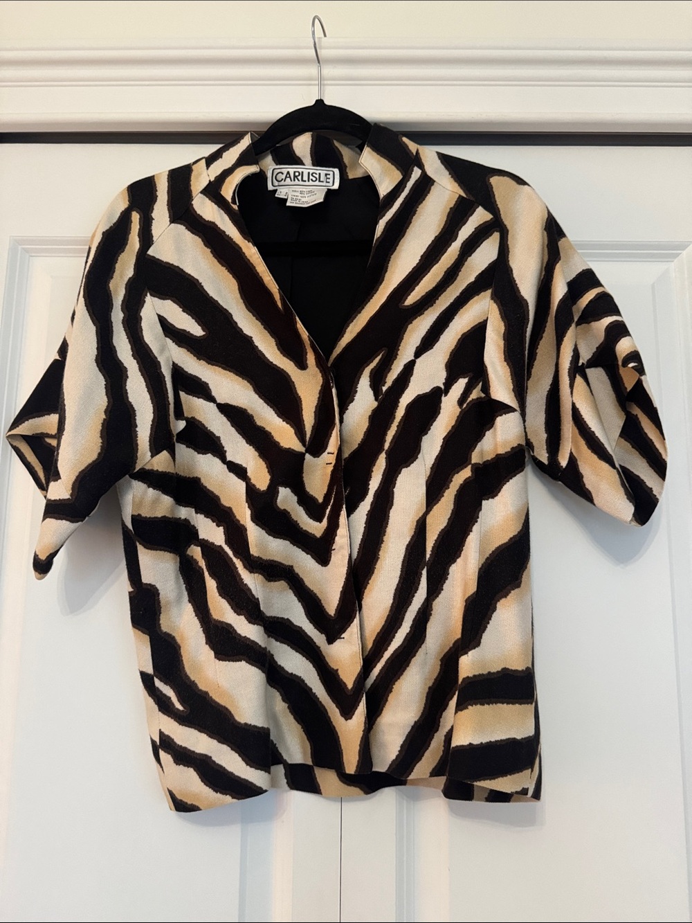 Carlisle Zebra-Print Button Down Top in Black and Cream